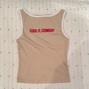 Wild Fable Tan Tank Top with Red Text